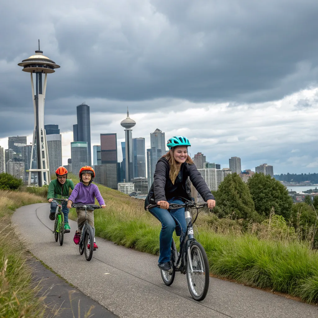 The Carter family enjoying a bike ride in Seattle